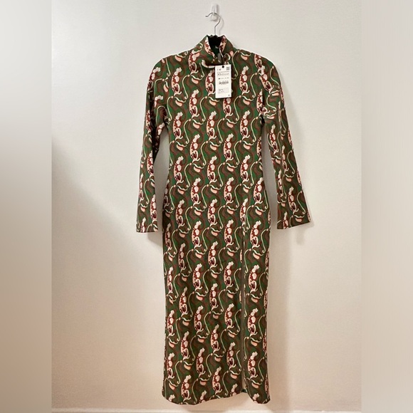 Long-Sleeve Patterned Maxi Dress with High Neck by Zara - Picture 1 of 4